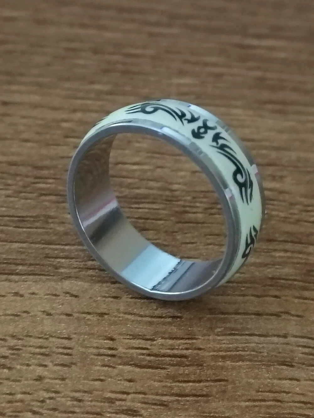 size 7.5 ring unisex stainless steel black cream fashion statement jewelry